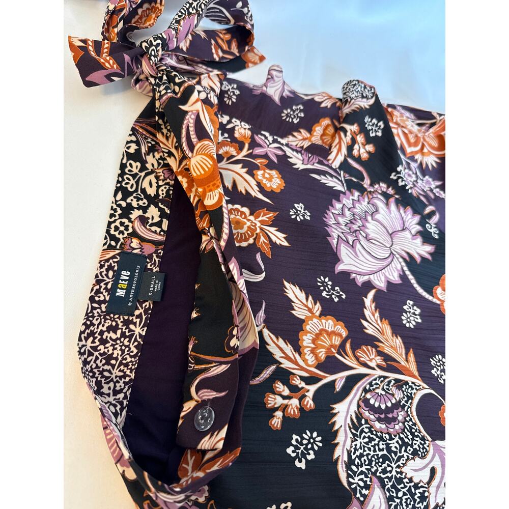 Anthropologie Maeve Ruffled Wrap Maxi Skirt Hi-Low Hem – Purple Floral – XS - Picture 6 of 9